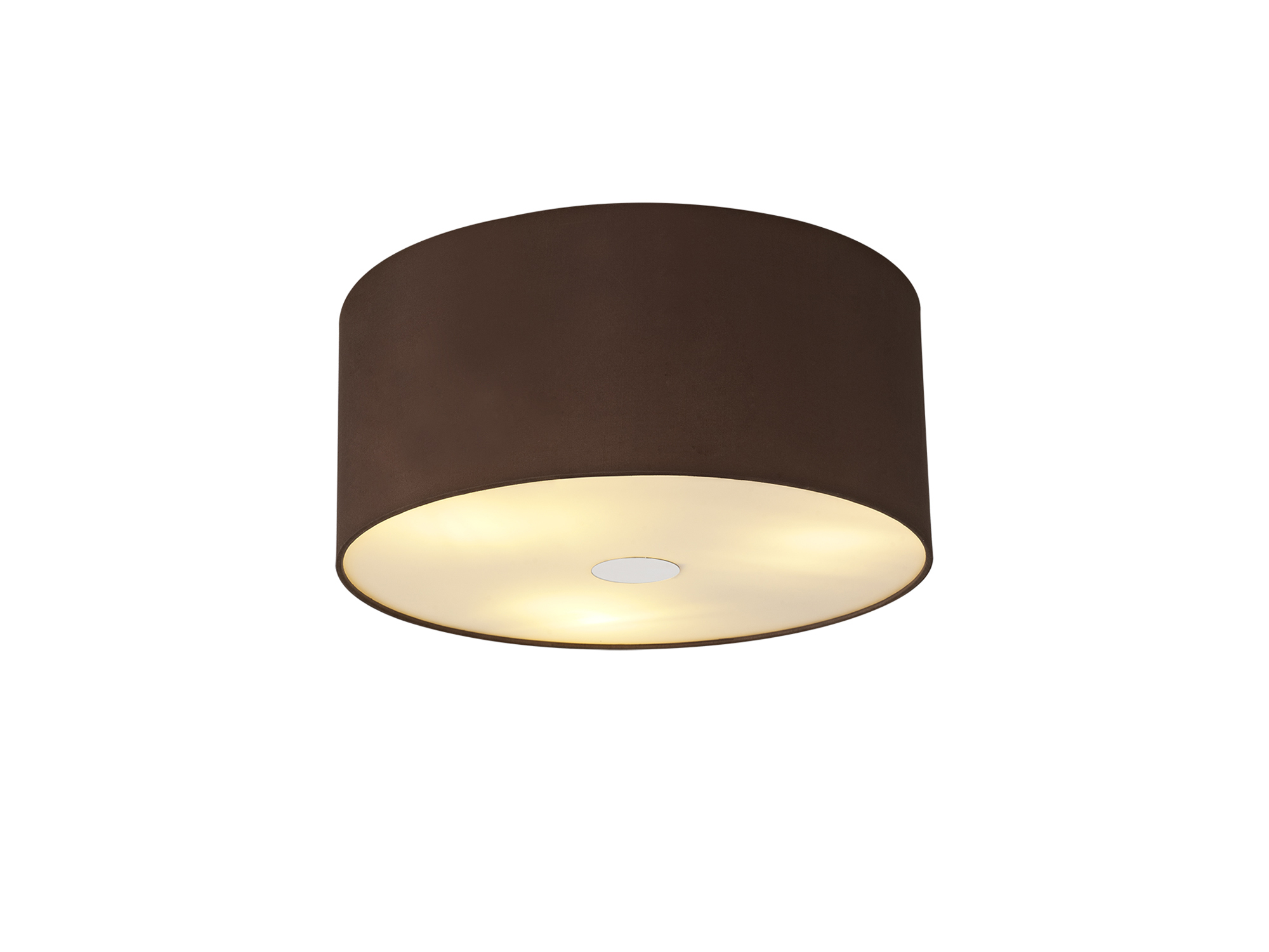 DK0354  Baymont 40cm, Flush 3 Light Polished Chrome, Raw Cocoa/Grecian Bronze, Frosted Diffuser
